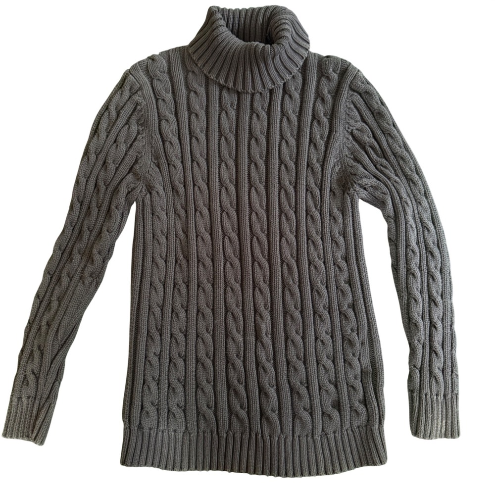Lands End Mens Dark Gray Cable Knit Cotton Turtleneck Sweater 93731 V#2829 - Picture 1 of 8